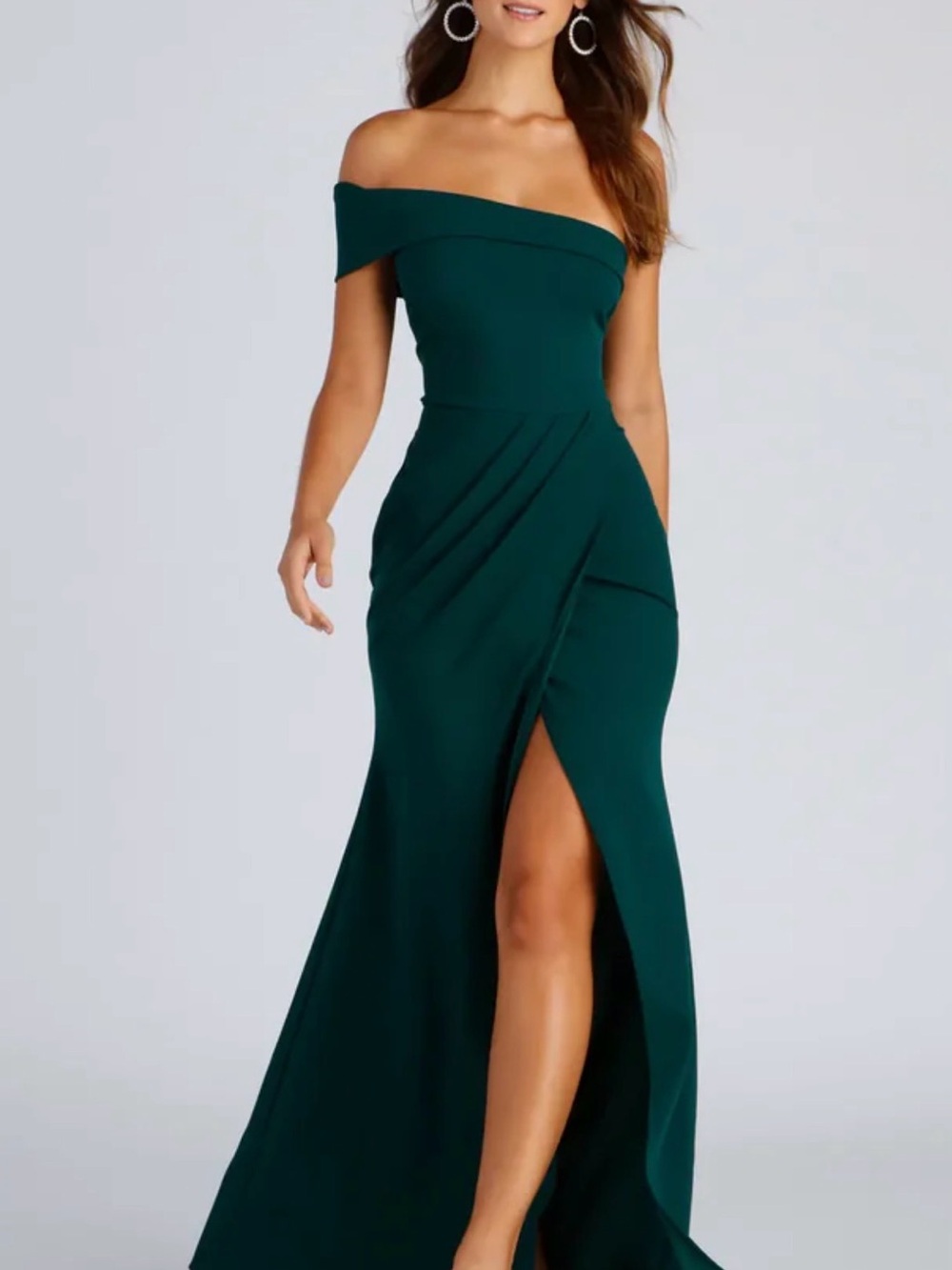 Windsor One-Shoulder Forest Green Evening Gown
